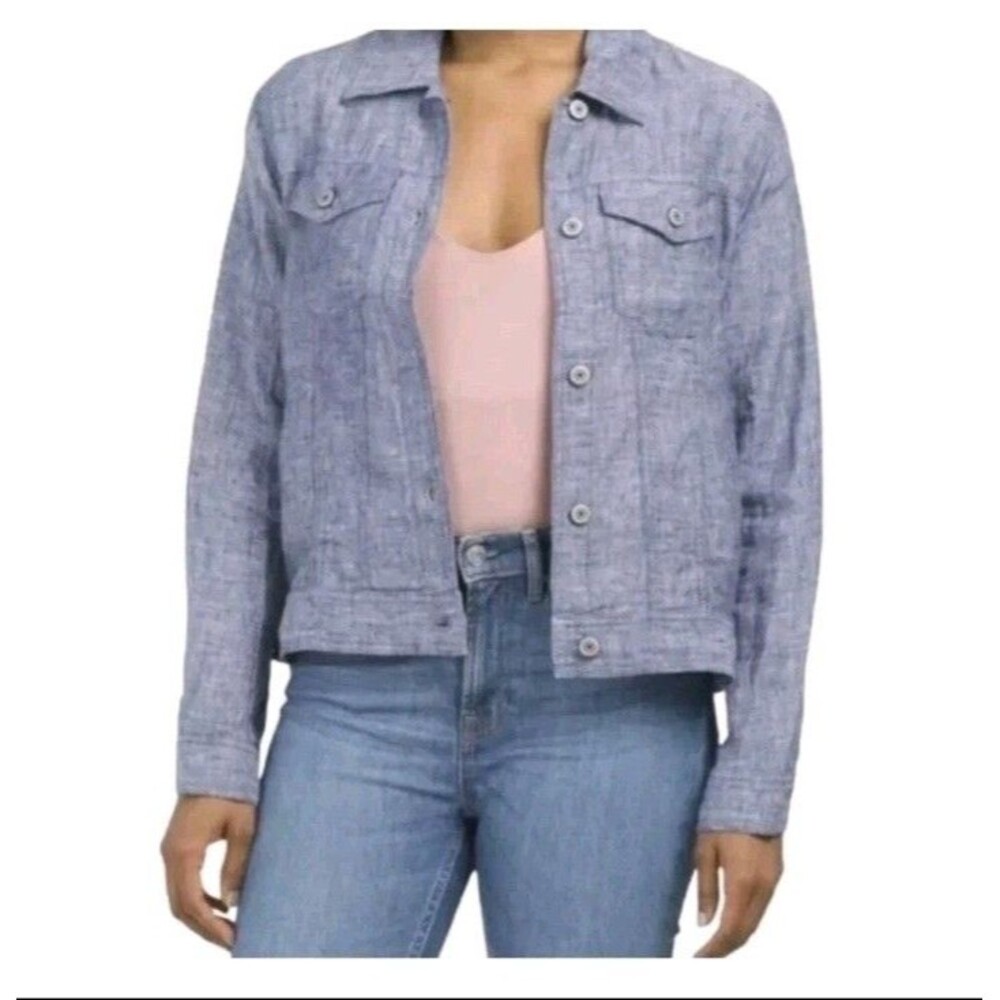 Jones New York 100% Linen Lightweight Jacket Blue, Womens Size 2X